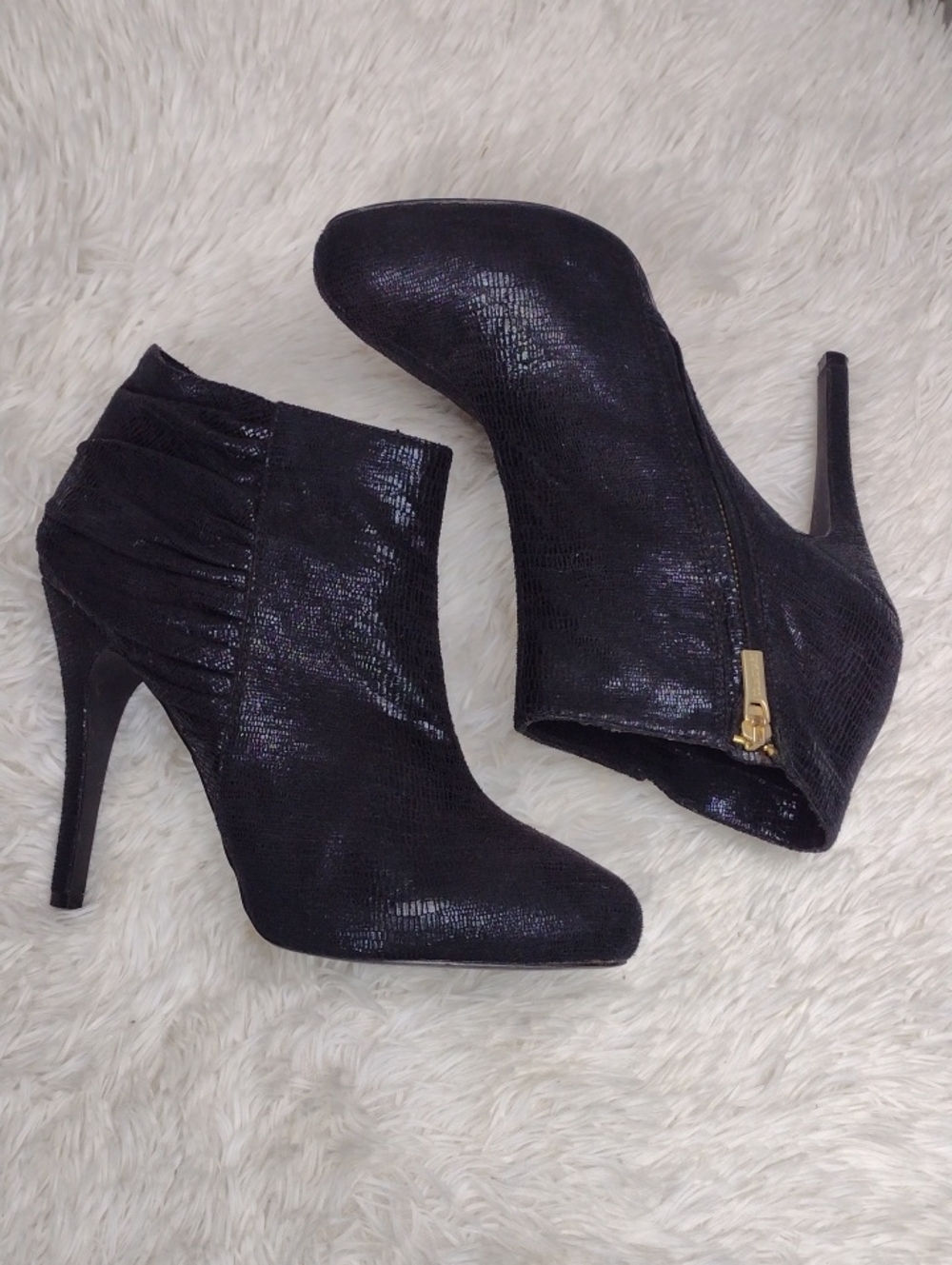 Colin Stuart Black Metallic High Heel Ankle Booties with Side Zipper Size 9B